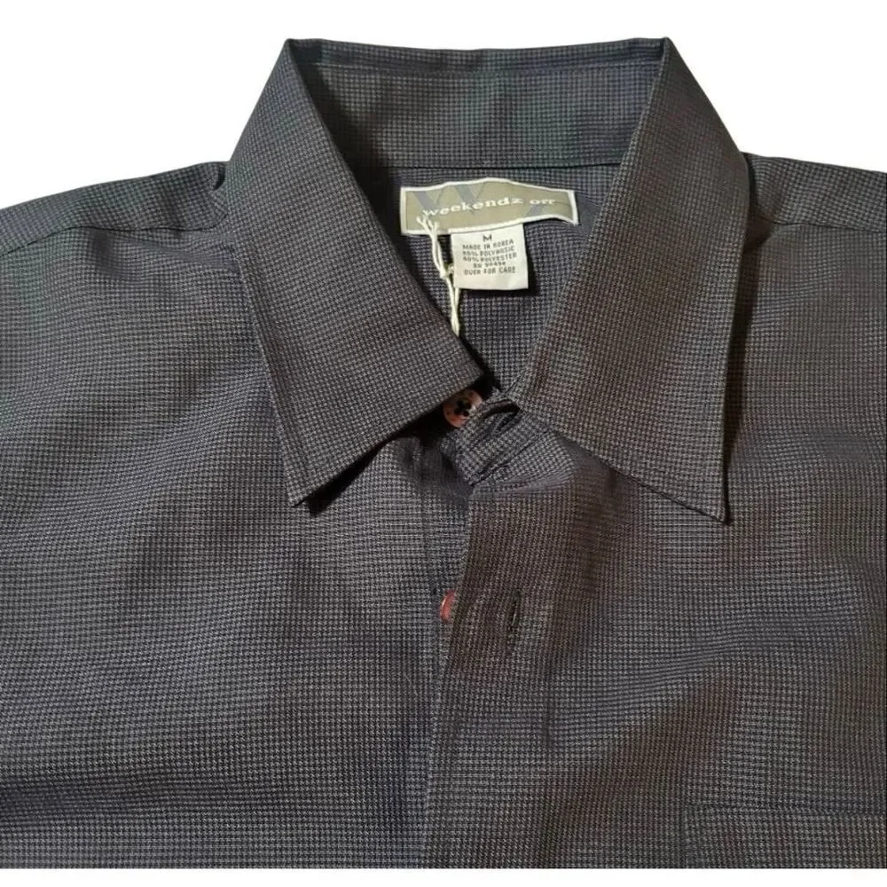 Men's long sleeve button-down casual dark gray texture shirt M